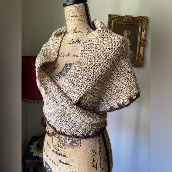 Beautiful tweed shawl scarf wrap with edging HANDMADE NEW lovingly crafted - Picture 6 of 14